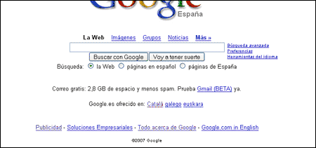 Gmail en la página de inicio de Google
