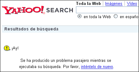 Problema pasajero en Yahoo