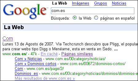 Sitelinks en www.com.es